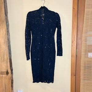 MARINA Midnight Blue Long Sleeve Lace Dress